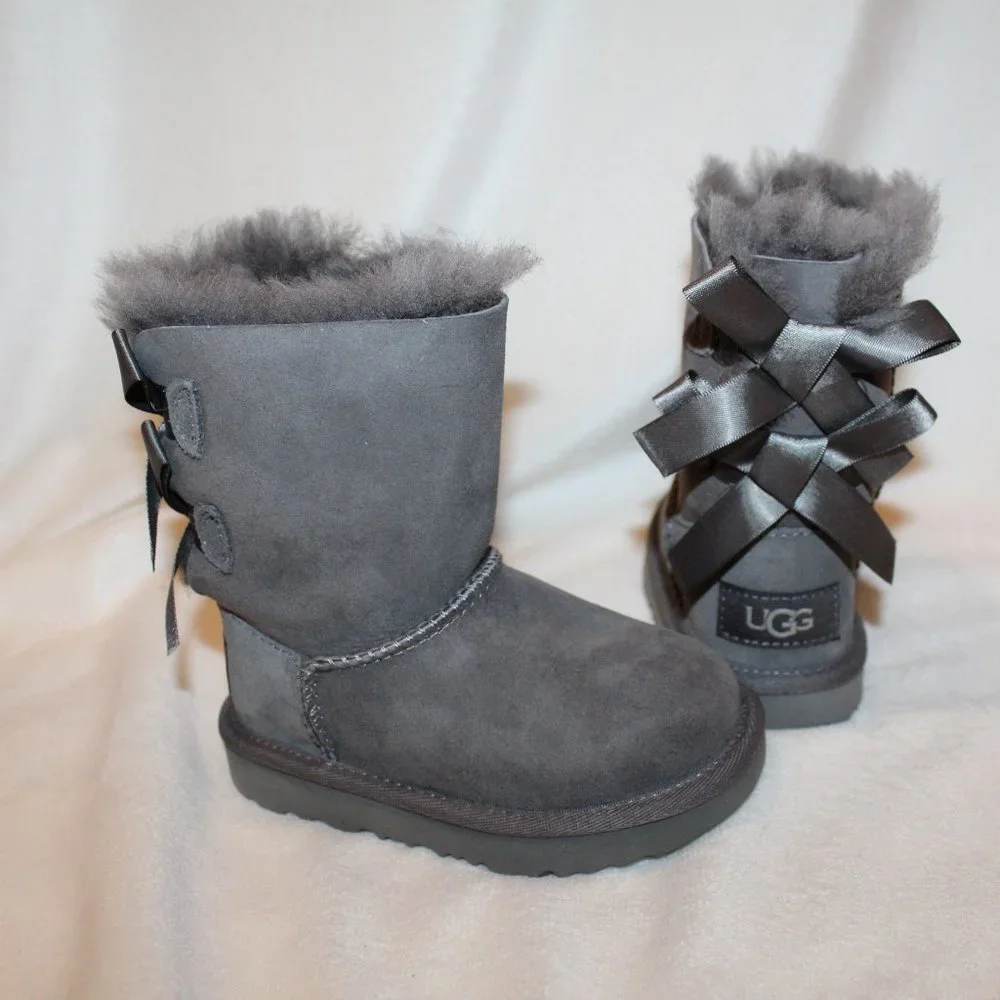 NIB UGG‎ BAILEY BOW II WATER RESISTANT SUEDE SHEARLING LINED WINTER BOOTS GRAY